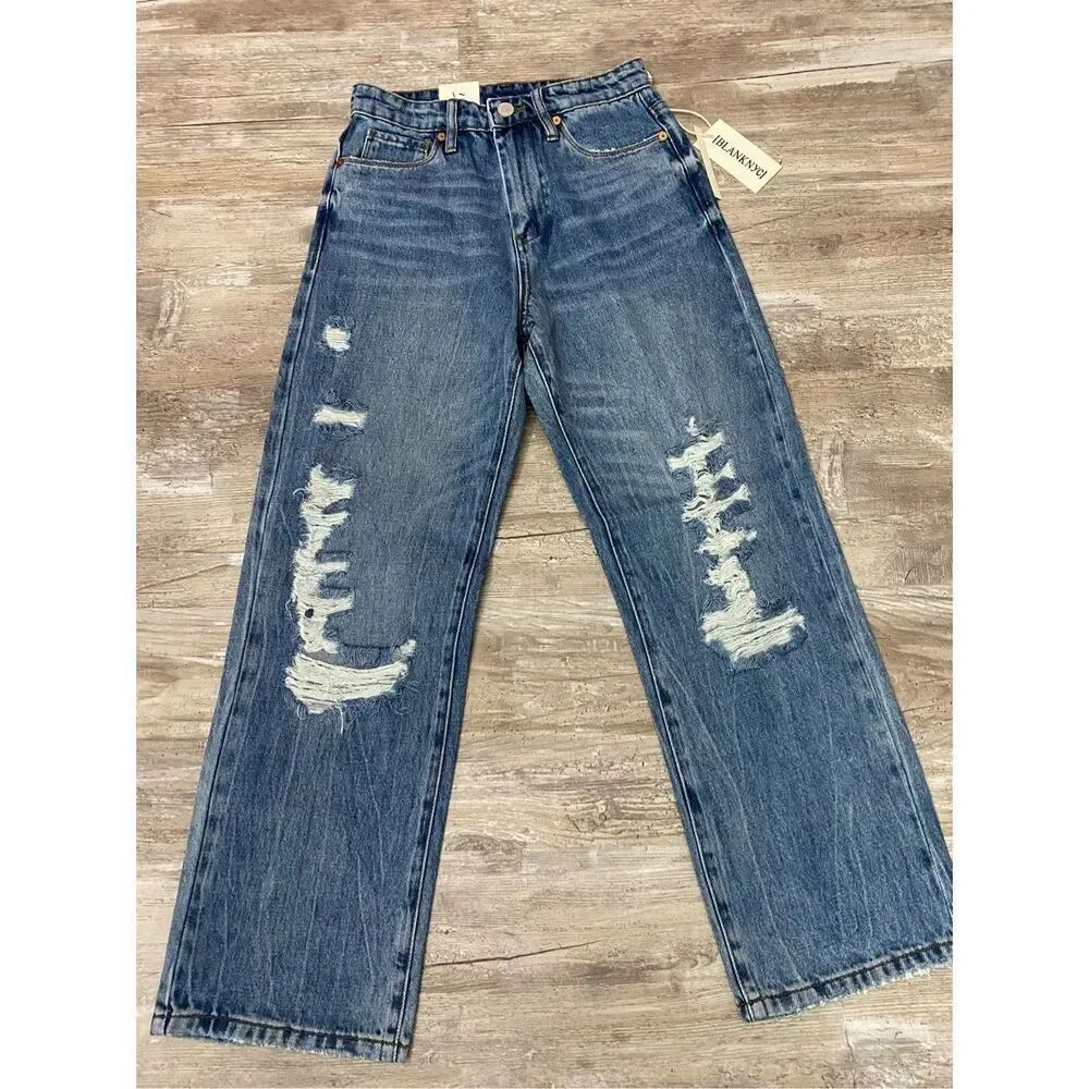 Blank NYC Baxter Distressed Straight Leg Denim Jean Sz 24